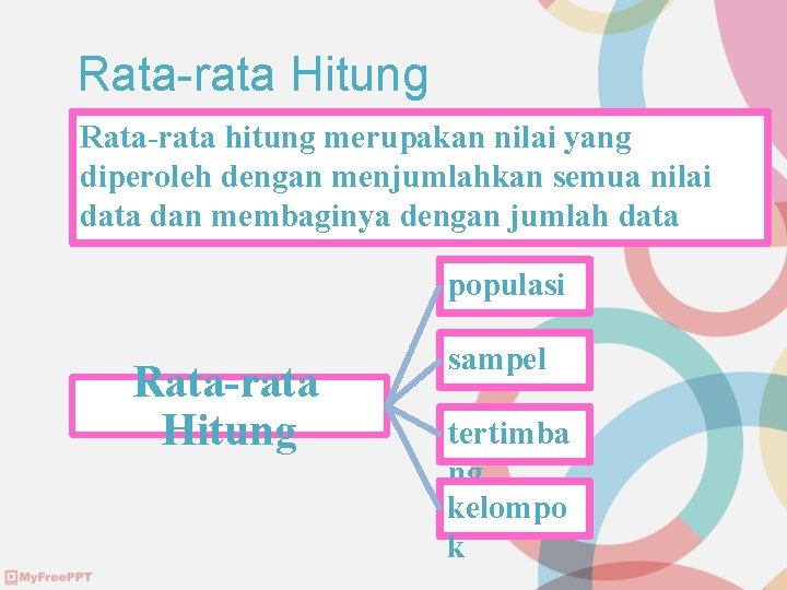 Rata-rata Hitung Rata-rata hitung merupakan nilai yang diperoleh dengan menjumlahkan semua nilai data dan