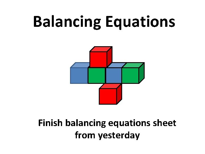 Balancing Equations Finish balancing equations sheet from yesterday 