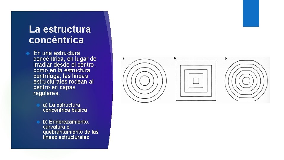 La estructura concéntrica En una estructura concéntrica, en lugar de irradiar desde el centro,