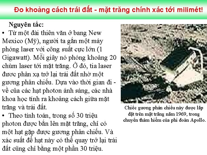 Đo khoảng cách trái đất - mặt trăng chính xác tới milimét! Nguyên tắc: