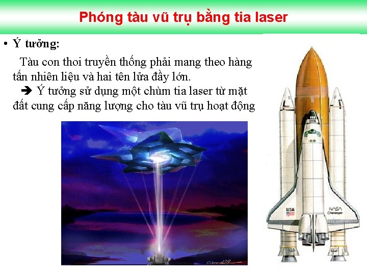 Phóng tàu vũ trụ bằng tia laser • Ý tưởng: Tàu con thoi truyền