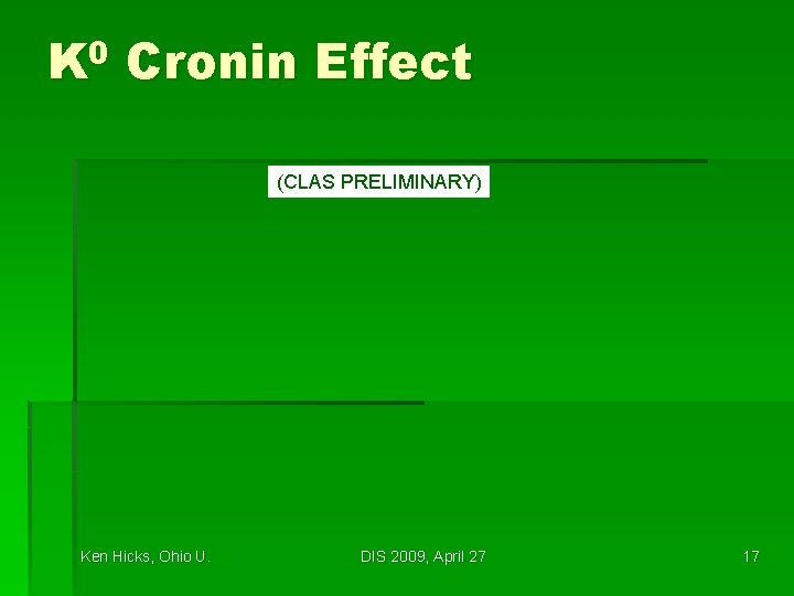 K 0 Cronin Effect (CLAS PRELIMINARY) Ken Hicks, Ohio U. DIS 2009, April 27