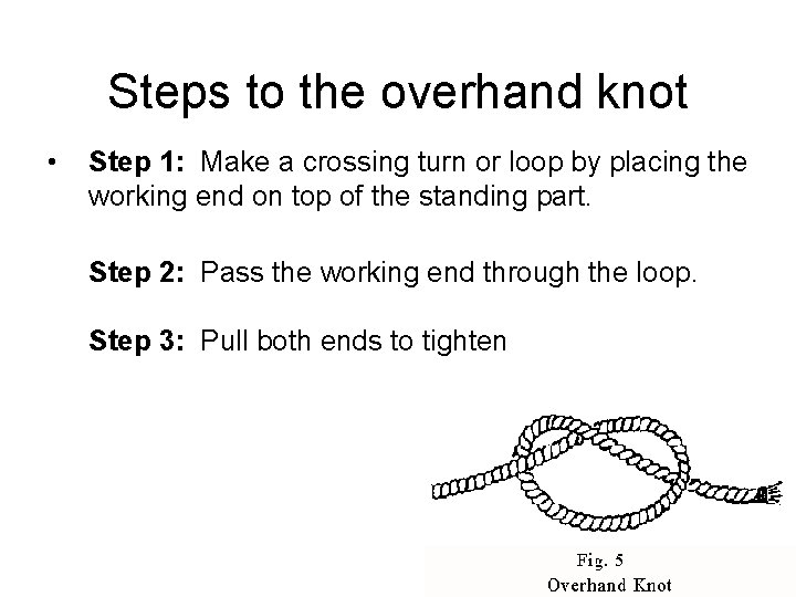 Steps to the overhand knot • Step 1: Make a crossing turn or loop