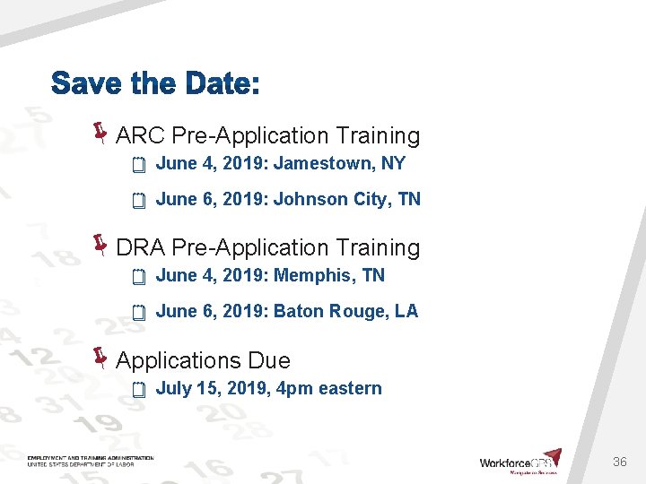  ARC Pre-Application Training June 4, 2019: Jamestown, NY June 6, 2019: Johnson City,