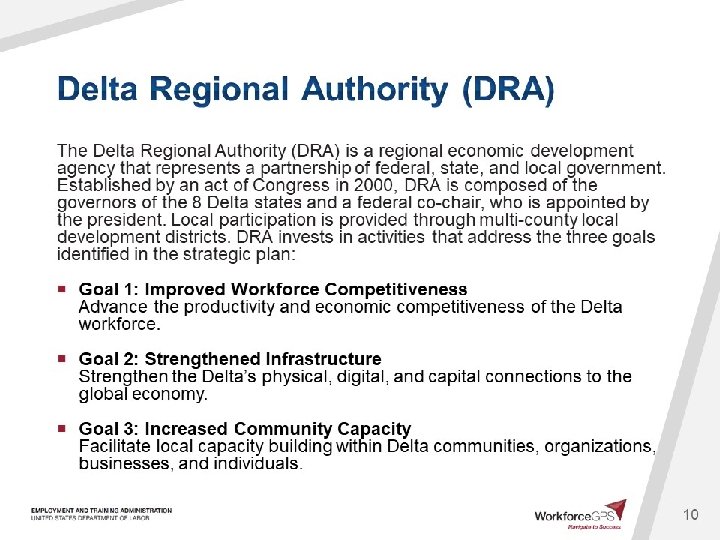 The Delta Regional Authority (DRA) is a regional economic development agency that represents a