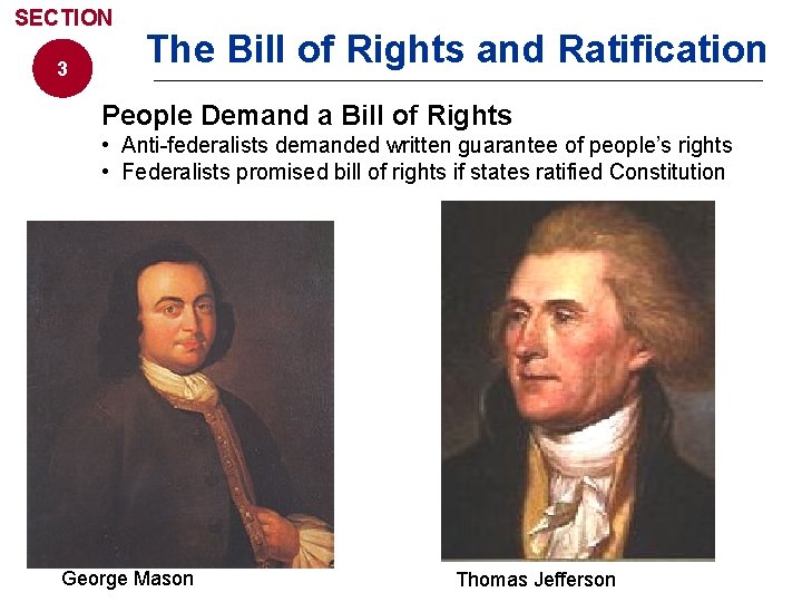 SECTION 3 The Bill of Rights and Ratification People Demand a Bill of Rights