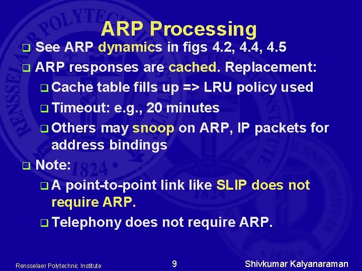 ARP Processing See ARP dynamics in figs 4. 2, 4. 4, 4. 5 q
