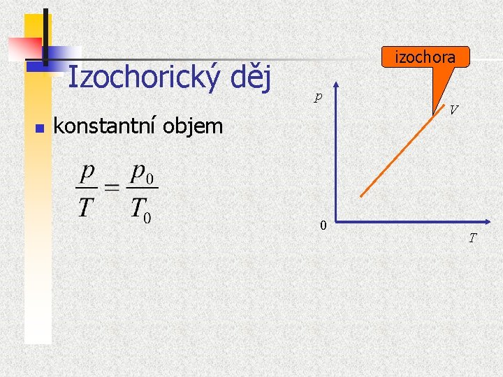 Izochorický děj n izochora p konstantní objem 0 V T 