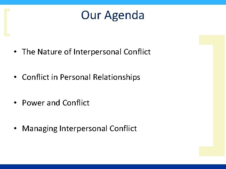 [ Our Agenda • The Nature of Interpersonal Conflict • Conflict in Personal Relationships