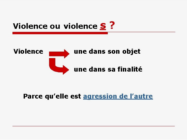 Violence ou violence Violence s? une dans son objet une dans sa finalité Parce