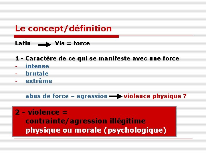 Le concept/définition Latin Vis = force 1 - Caractère de ce qui se manifeste