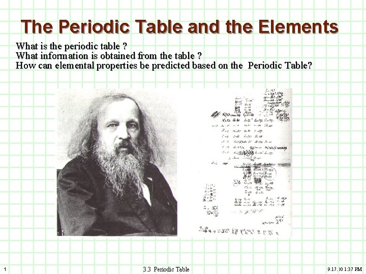 The Periodic Table and the Elements What is the periodic table ? What information