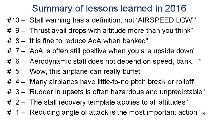 Summary of lessons learned in 2016 #10 – “Stall warning has a definition; not