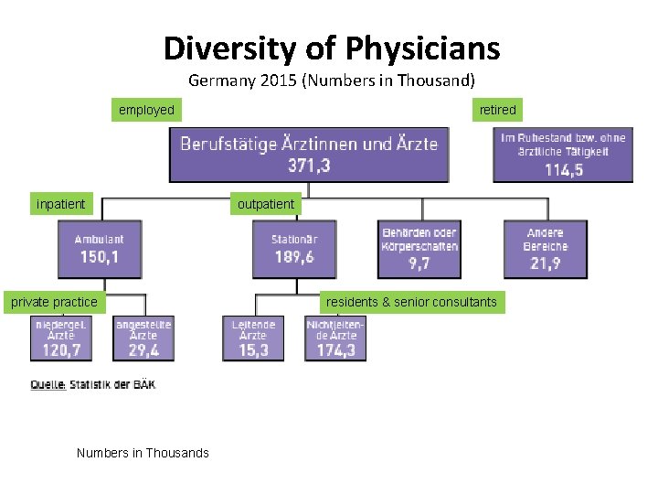 Diversity of Physicians Germany 2015 (Numbers in Thousand) retired employed inpatient private practice Numbers