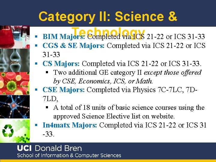 Category II: Science & Technology § BIM Majors: Completed via ICS 21 -22 or