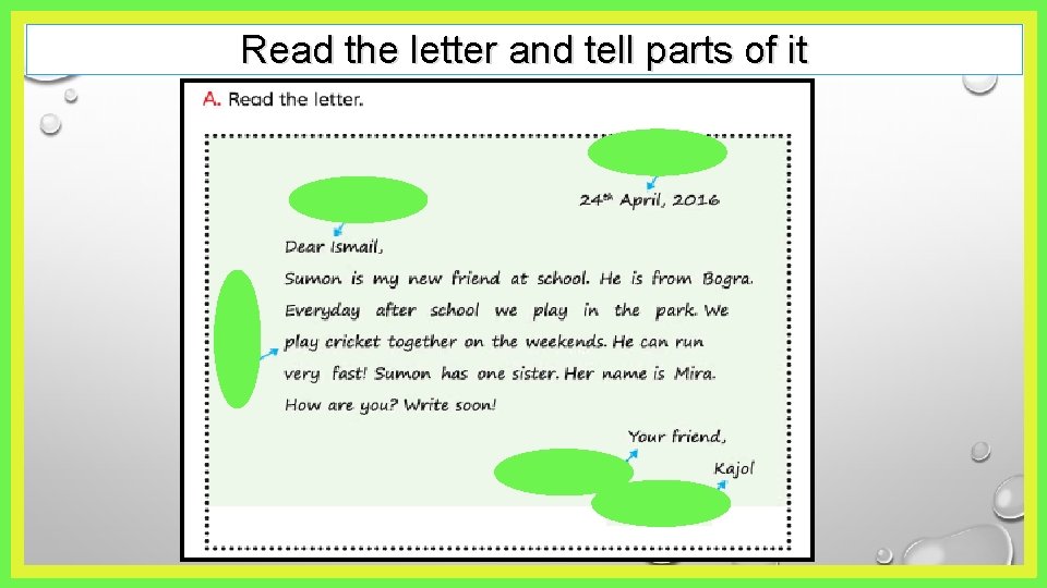 Read the letter and tell parts of it 