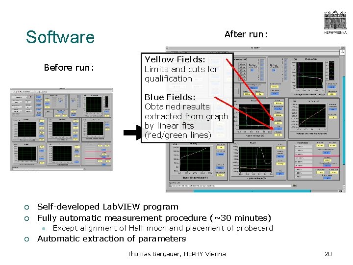 Software Before run: After run: Yellow Fields: Limits and cuts for qualification Blue Fields: