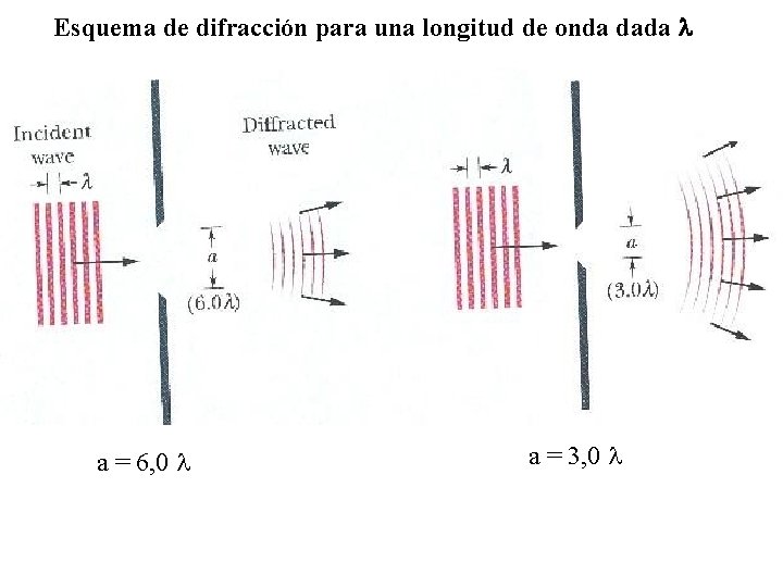 Esquema de difracción para una longitud de onda dada a = 6, 0 a