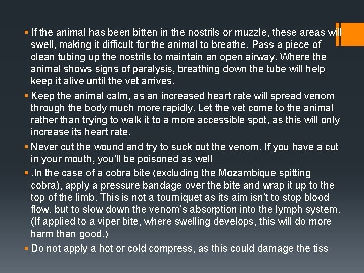 § If the animal has been bitten in the nostrils or muzzle, these areas