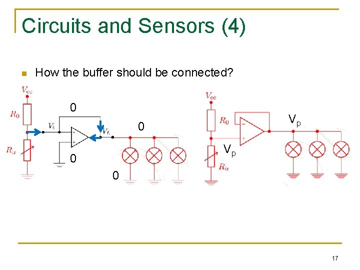 Circuits and Sensors (4) n How the buffer should be connected? 0 Vp 0
