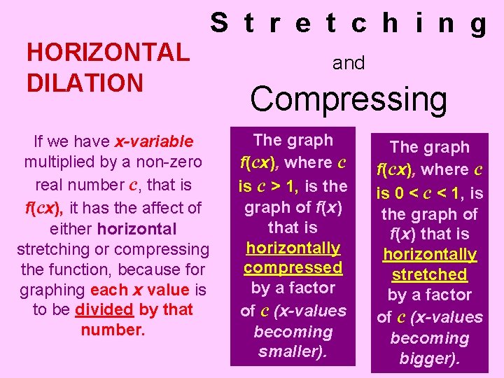 S t r e t c h i n g HORIZONTAL DILATION If we