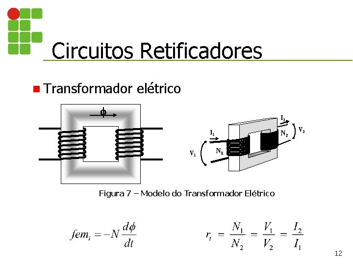Circuitos Retificadores n Transformador elétrico f I 2 I 1 V 1 N 2