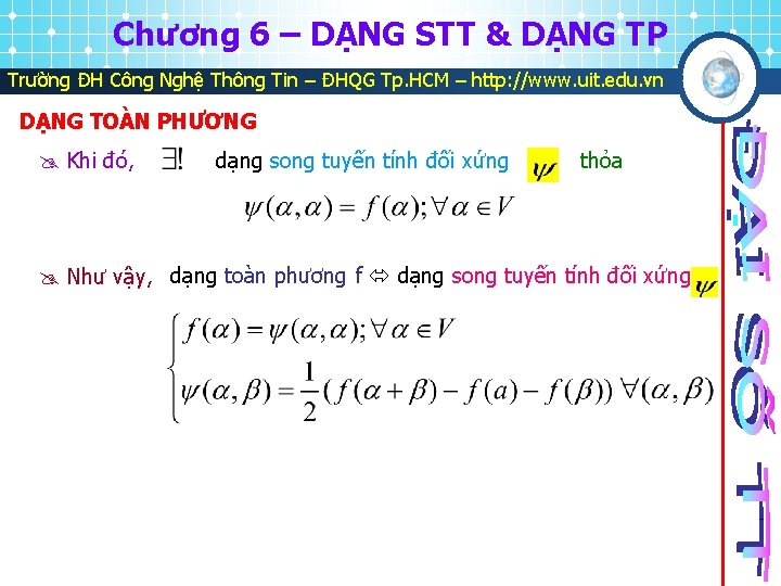 Chương 6 – DẠNG STT & DẠNG TP Trường ĐH Công Nghệ Thông Tin