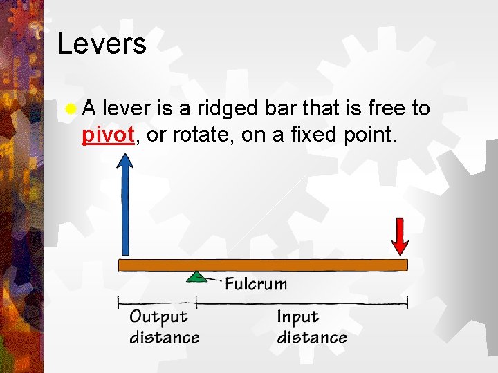 Levers ®A lever is a ridged bar that is free to pivot, or rotate,