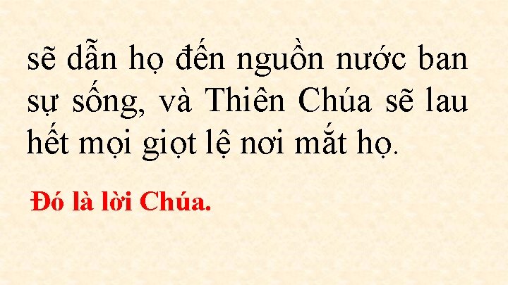 sẽ dẫn họ đến nguồn nước ban sự sống, và Thiên Chúa sẽ lau