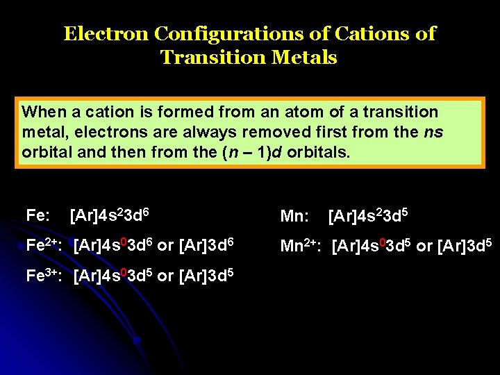 Electron Configurations of Cations of Transition Metals When a cation is formed from an