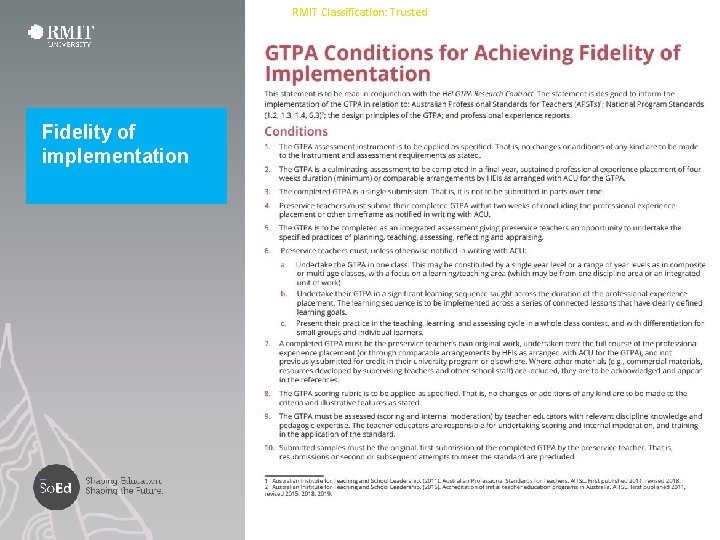 RMIT Classification: Trusted Fidelity of implementation 