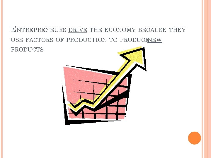 ENTREPRENEURS DRIVE THE ECONOMY BECAUSE THEY USE FACTORS OF PRODUCTION TO PRODUCENEW PRODUCTS 