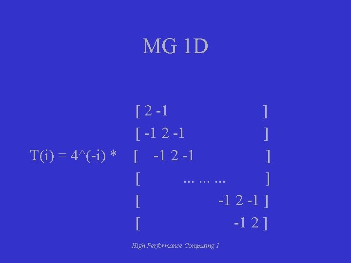 MG 1 D T(i) = 4^(-i) * [ 2 -1 ] [ -1 2