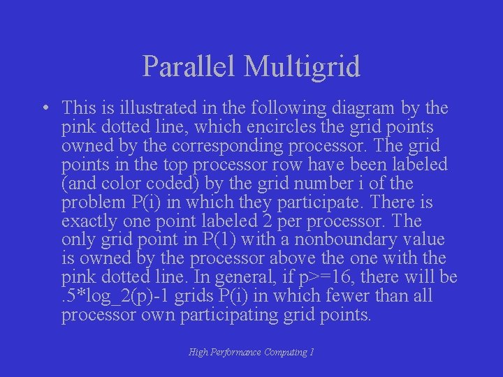 Parallel Multigrid • This is illustrated in the following diagram by the pink dotted