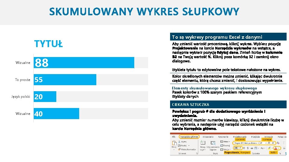 TYTUŁ Wizualne 88 To proste 55 To są wykresy programu Excel z danymi Elementy