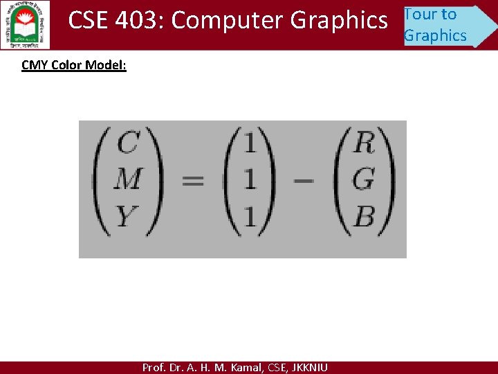 CSE 403: Computer Graphics CMY Color Model: Prof. Dr. A. H. M. Kamal, CSE,