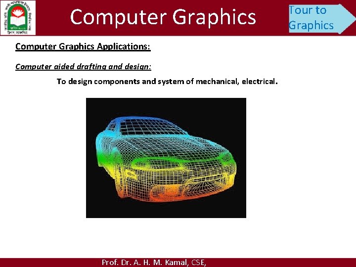 Computer Graphics Applications: Computer aided drafting and design: To design components and system of