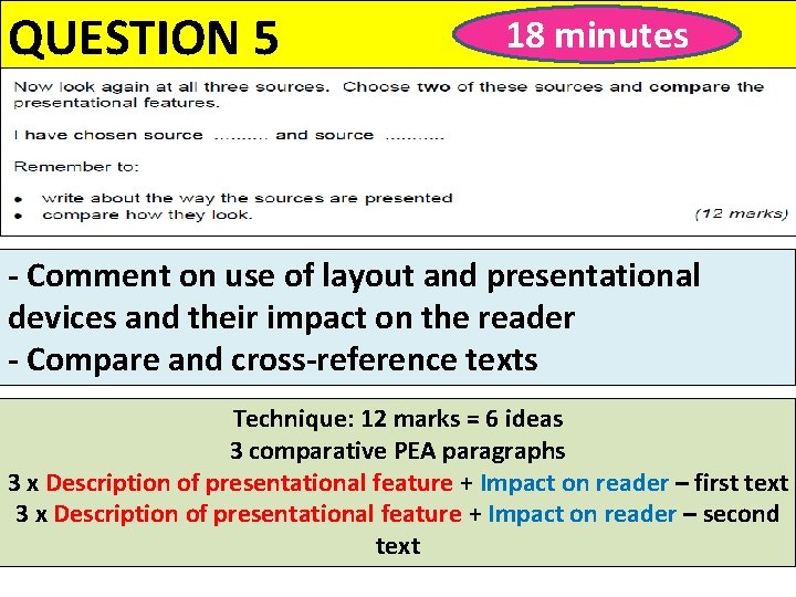QUESTION 5 18 minutes - Comment on use of layout and presentational devices and