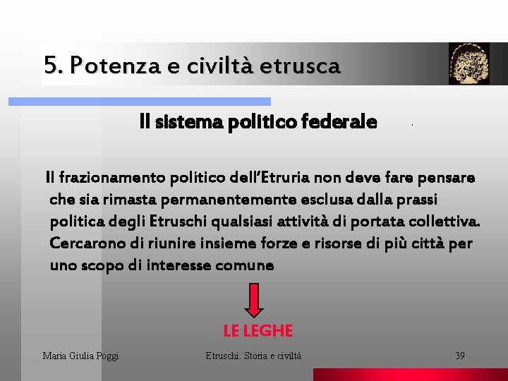 5. Potenza e civiltà etrusca Il sistema politico federale . Il frazionamento politico dell’Etruria