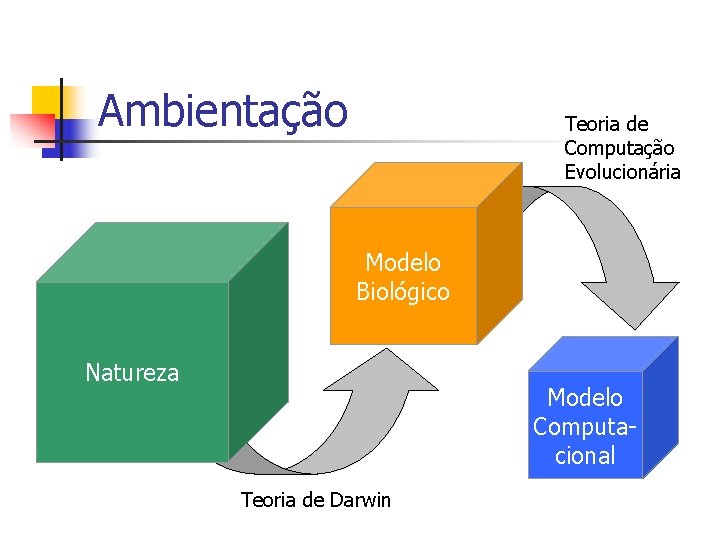 Ambientação Teoria de Computação Evolucionária Modelo Biológico Natureza Modelo Computacional Teoria de Darwin 