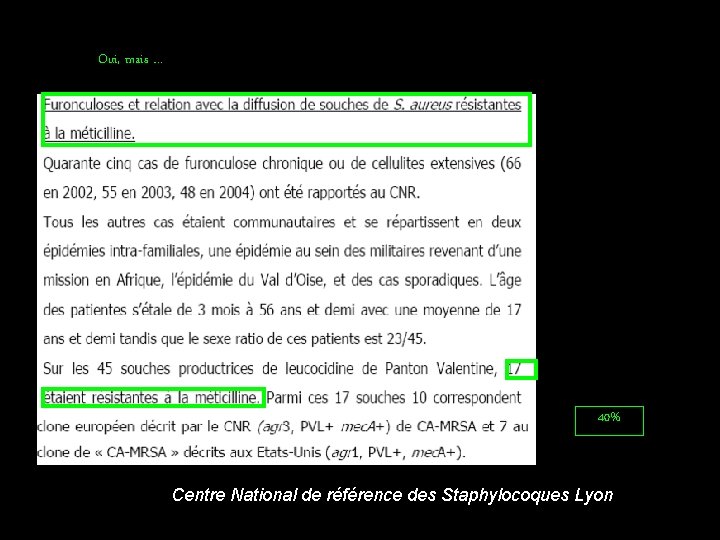 Oui, mais … 40% Centre National de référence des Staphylocoques Lyon 