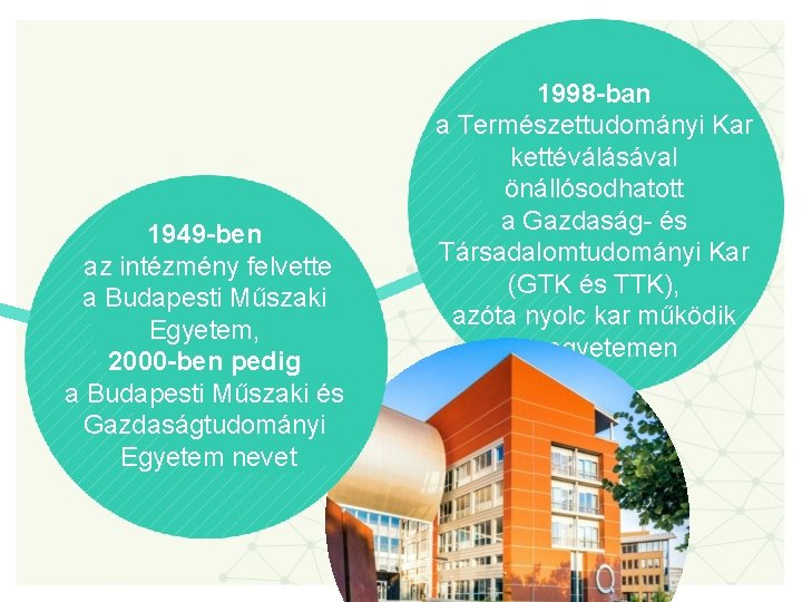 1949 -ben az intézmény felvette a Budapesti Műszaki Egyetem, 2000 -ben pedig a Budapesti
