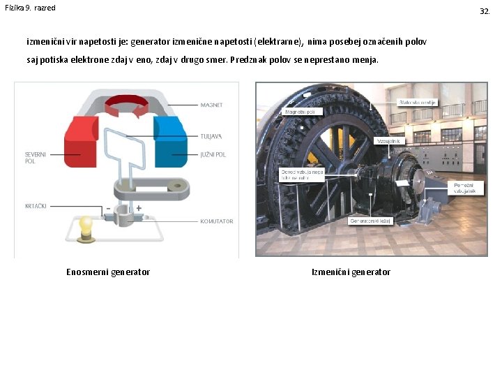 Fizika 9. razred 32. izmenični vir napetosti je: generator izmenične napetosti (elektrarne), nima posebej