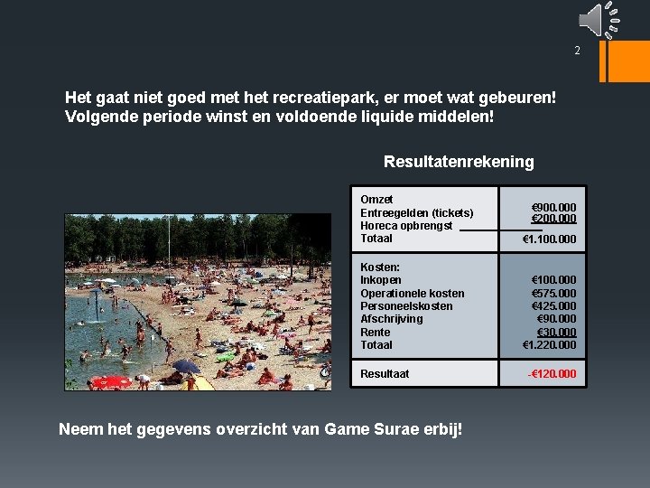 2 Het gaat niet goed met het recreatiepark, er moet wat gebeuren! Volgende periode