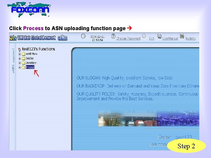 Click Process to ASN uploading function page Step 2 