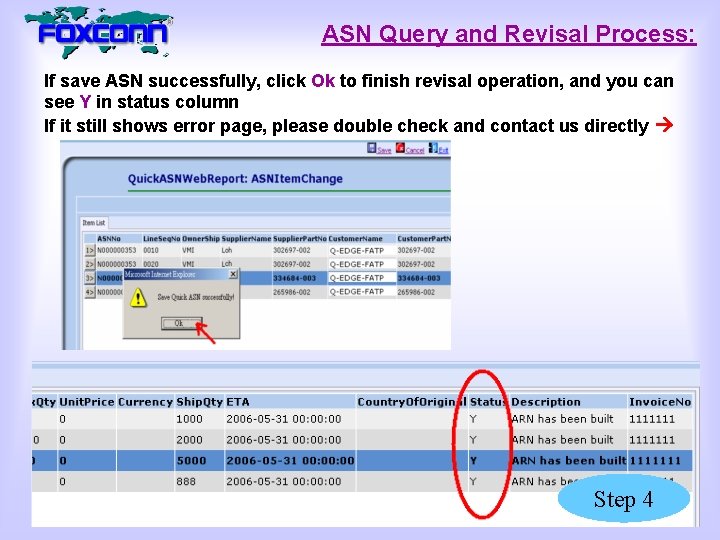 ASN Query and Revisal Process: If save ASN successfully, click Ok to finish revisal