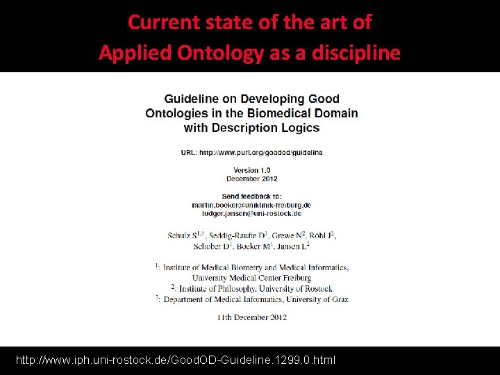 Current state of the art of Applied Ontology as a discipline http: //www. iph.