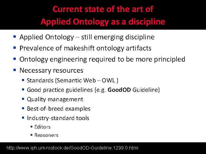 Current state of the art of Applied Ontology as a discipline § § Applied