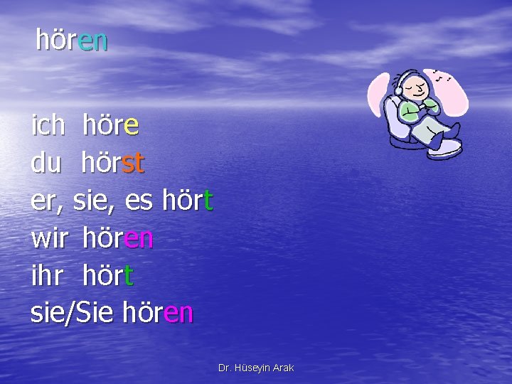 hör en ich höre du hörst er, sie, es hört wir hören ihr hört