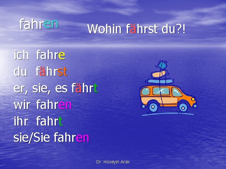 fahren Wohin fährst du? ! ich fahre du fährst er, sie, es fährt wir